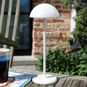 Vit bordslampa utomhus retro, Joy, 1,5W, 3000K LED, IP54, med beröringsdimmer