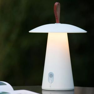 Vit uppladdningsbar utomhusbordslampa modern, La Donna, 2W, 2700K LED, IP54, med brytare