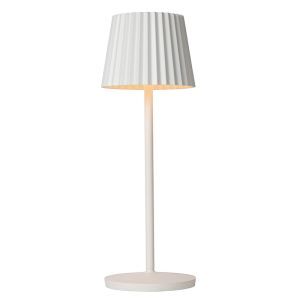 Vit bordslampa utomhus rustik, Justine, 2W, 2700K LED, IP54, med beröringsdimmer