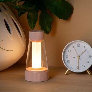 Rosa uppladdningsbar utomhusbordslampa modern, Lorali, 1,2W, 2700K LED, IP44, med beröringsdimmer