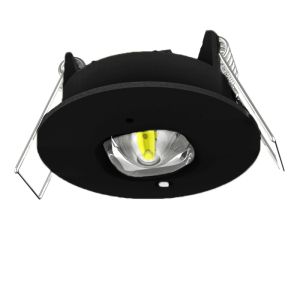 Svart nödbelysning infälld spotlight, 1W, 6000K LED, IP22
