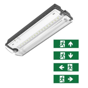 Svart nödbelysning inkl piktogram, Pedram, 3W, 6500K LED, IP66