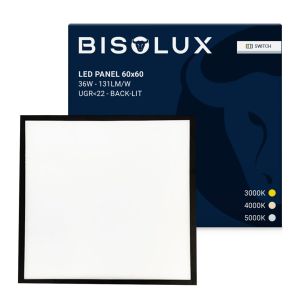Svart LED panel 60x60 - 125 lm/W - UGR<22 - justerbar vit - bakgrundsbelyst
