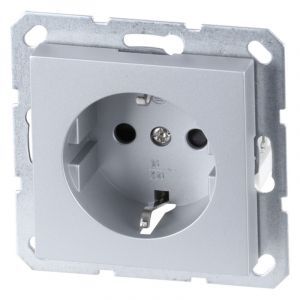 Q-Link S-Line Socket Flush Mount Single PG, Grå/aluminiumfärgad
