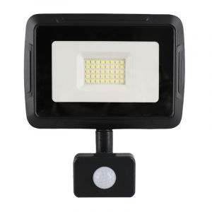 Svart strålkastare med sensor aluminium, Miro, 30W, 6000K LED, IP65