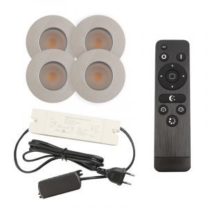 4 krom infälld spotlights uterum Dico, IP65, med anslutningsset och fjärrkontroll