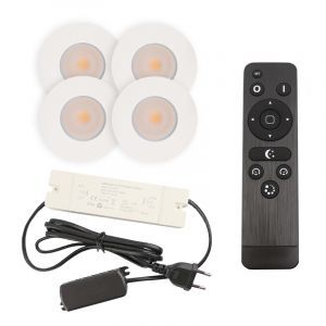 4 vit infälld spotlights uterum Dico, IP65, med anslutningsset och fjärrkontroll