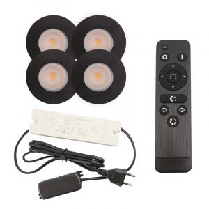 4 svart infälld spotlights uterum Dico, IP65, med anslutningsset och fjärrkontroll