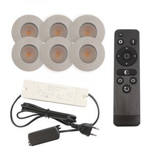 6 krom infälld spotlights uterum Dico, IP65, med anslutningsset och fjärrkontroll
