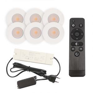 6 vit infälld spotlights uterum Dico, IP65, med anslutningsset och fjärrkontroll