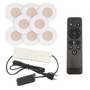 8 vit infälld spotlights uterum Dico, IP65, med anslutningsset och fjärrkontroll
