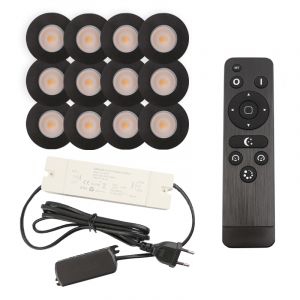 12 svart infälld spotlights uterum Dico, IP65, med anslutningsset och fjärrkontroll