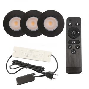 3 svart infälld spotlights uterum Dico, IP65, med anslutningsset och fjärrkontroll