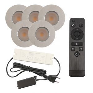 5 krom infälld spotlights uterum Dico, IP65, med anslutningsset och fjärrkontroll