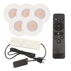 5 vit infälld spotlights uterum Dico, IP65, med anslutningsset och fjärrkontroll