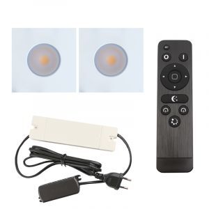 2 fyrkantig vit infälld spotlights uterum Dico, IP65, med anslutningsset och fjärrkontroll