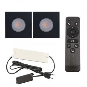2 fyrkantig svart infälld spotlights uterum Dico, IP65, med anslutningsset och fjärrkontroll