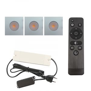 3 fyrkantig krom infälld spotlights uterum Dico, IP65, med anslutningsset och fjärrkontroll
