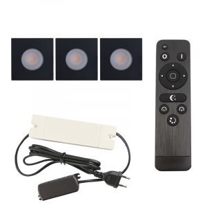 3 fyrkantig svart infälld spotlights uterum Dico, IP65, med anslutningsset och fjärrkontroll