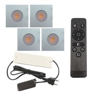 4 fyrkantig krom infälld spotlights uterum Dico, IP65, med anslutningsset och fjärrkontroll