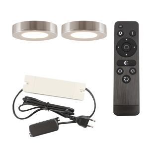 2 runda köksskåpslampor, silver, med anslutningsset och fjärrkontroll