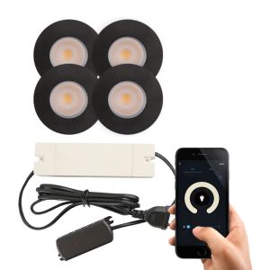 4 svart smart infälld spotlights uterum Dico, IP65, med anslutningsset