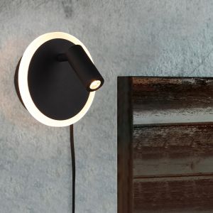 Svart vägglampa modern, Sirias, 5W, 3000K LED, med brytare