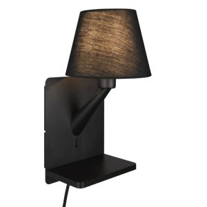 Svart vägglampa tyg, Tahir, med brytare