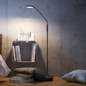 Svart läslampa golv modern, Bilge, 12W, varm till kall vit justerbar LED, med beröringsdimmer