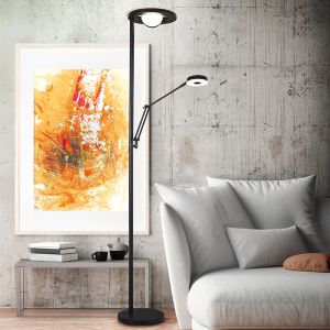 Svart läslampa golv modern, Yazid, 32W, justerbar ljusfärg LED, med beröringsdimmer