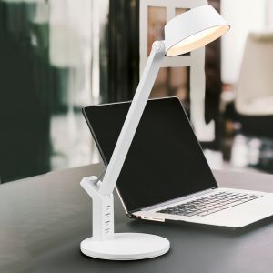 Vit skrivbordslampa modern, Lindi, 5W, varm till kall vit justerbar LED, med beröringsdimmer
