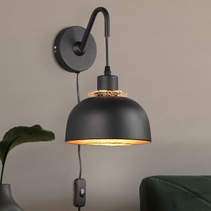 Svart vägglampa industri, Sylvano, med brytare