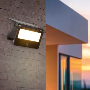 Svart utomhus vägglampa solcell modern, Mihriban, 10W, white switch LED, IP54