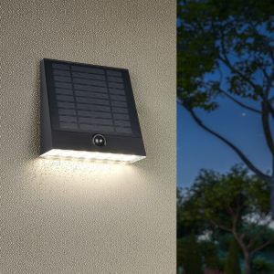 Svart utomhus vägglampa solcell modern, Pontus, 6W, 4000K LED, IP44