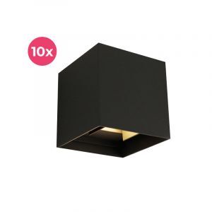 10-pack modern up down vägglampa svart, Dion, 6W, 3000K LED, IP65