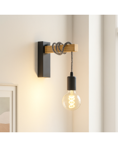 Trä vägglampa svart, Rena