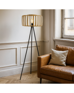 Bambu golvlampa brun, Tina, med brytare