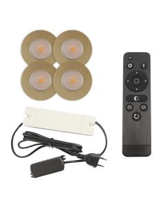 4 mässing infälld spotlights uterum Dico, IP65, med anslutningsset och fjärrkontroll
