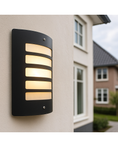 Modern utomhus vägglampa med skymningssensor svart, Manuel, IP44