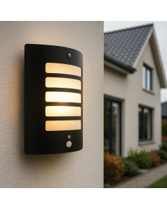 Modern utomhus vägglampa med rörelsesensor svart, Manuel, IP44