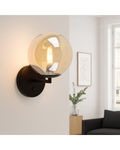 Design vägglampa bärnstensfärgad, Remo, med brytare