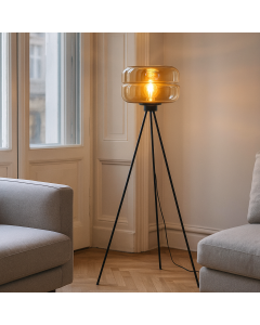 Retro golvlampa bärnstensfärgad, Sean, med brytare