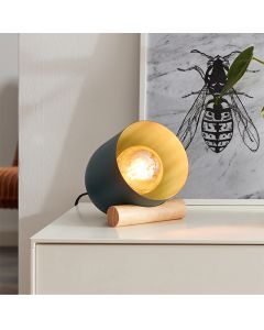 Trä bordslampa blå, Riaz, med brytare