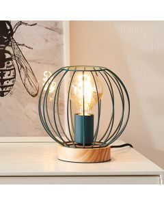 Trä bordslampa blå, Donato, med brytare