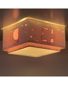 Rosa taklampa barn plast, Moon and stars