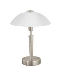 Nickel klassisk bordslampa glas, Miam, med beröringsdimmer