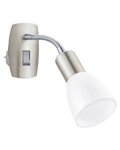Nickel stickkontakt vägglampa plast, Alem, med brytare