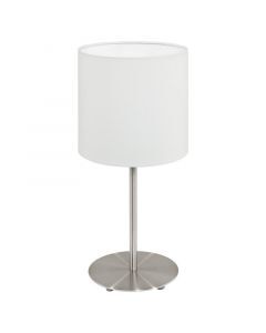 Vit modern bordslampa tyg, Abano, med brytare