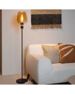 Bärnstensfärgad golvlampa retro, Ilona, med brytare