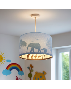 Tyg fönsterlampa barn blå, Safari